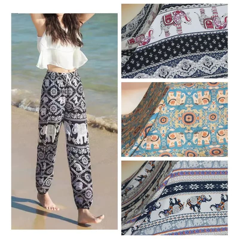 Elephant Series Printed Rayon Fabric By The Meter for Clothing Pants Dresses Skirts Pajamas Bags DIY Sewing Cloth Soft Black