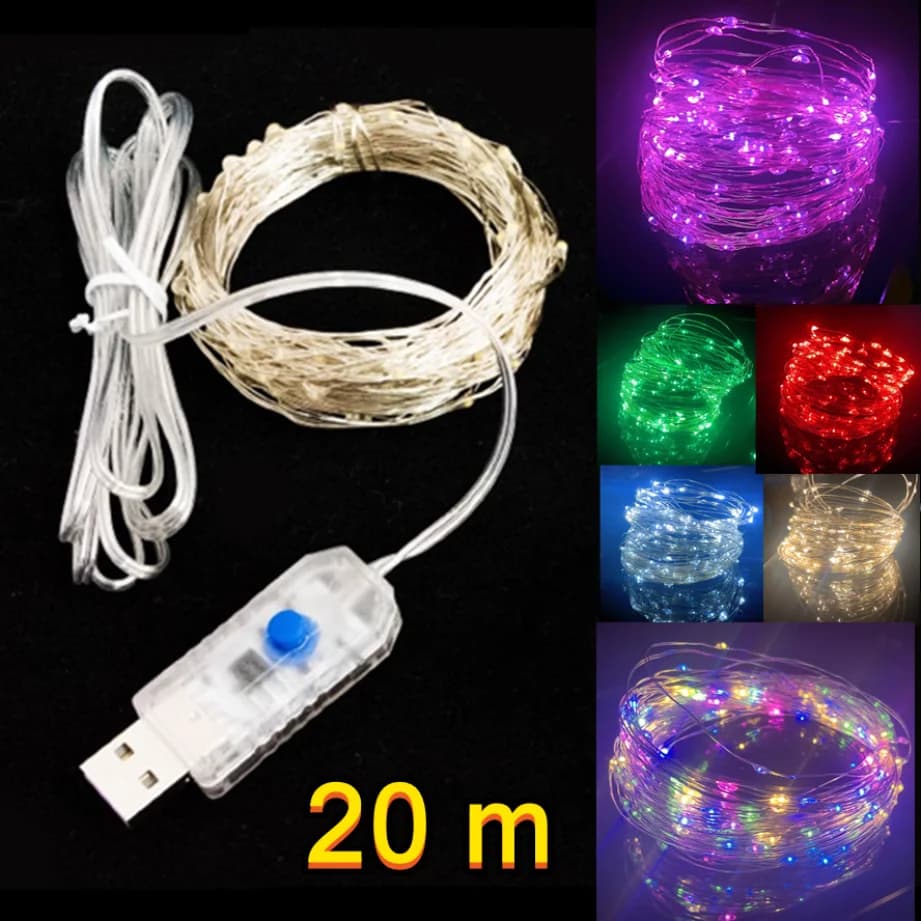 Lucine a LED in filo di rame Luci a stringa a LED alimentate tramite USB 8 modalità Lampada da esterno Ghirlanda Luces per decorazioni di nozze per feste di Natale