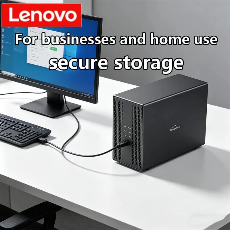 Enclosure Lenovo Dual Bay per HDD SATA da 3,5'', Case Esterno per Disco Rigido USB 3.0 Type-C con Dissipazione di Calore e Supporto RAID
