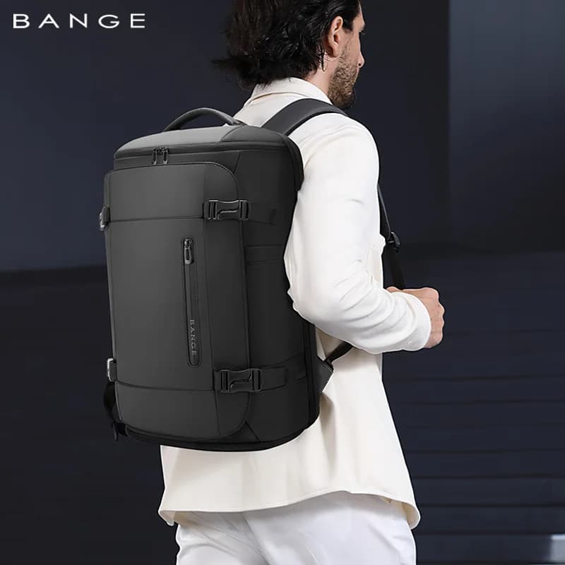 BANGE Large Travel Backpack Men Separate Shoe Compartment Business Bag for Outdoor Sports Waterproof Man Black Storage Backpacks