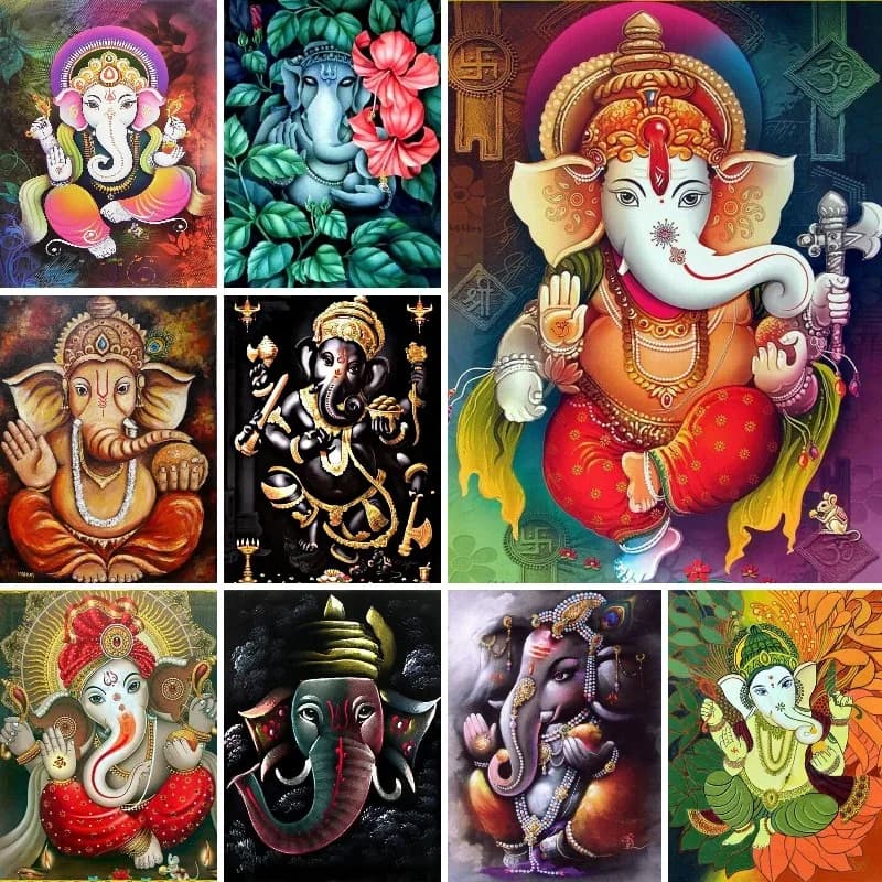 Full Square Diamond Painting Lord Ganesh Elephant God 5D DIY Diamond Art Embroidery Cross Stitch Rhinestone Mosaic Decor Gift