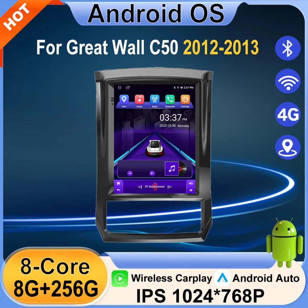 Autoradio per Great Wall C50 2012-2013 con Carplay Wireless, Android 16, GPS, Multimedia, 4G, Altoparlante Bluetooth, DSP