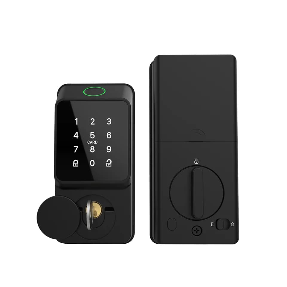 Black Smart Deadbolt Lock Fingerprint Keyless Entry Single Cylinder Rim Lock Tuya TTLock App for Residential Front Door