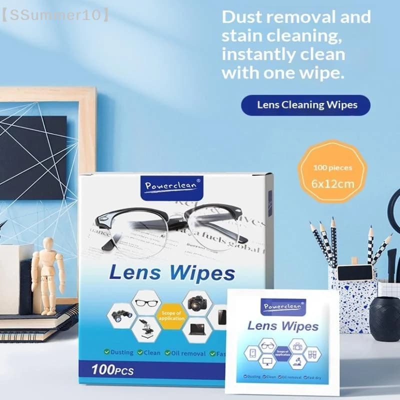 【SSummer10】100Pcs Pre-Moistened Glasses Lens Cleaning Wipes - Individually Wrapped No Scratches for Sunglasses Phone Screen【SS】