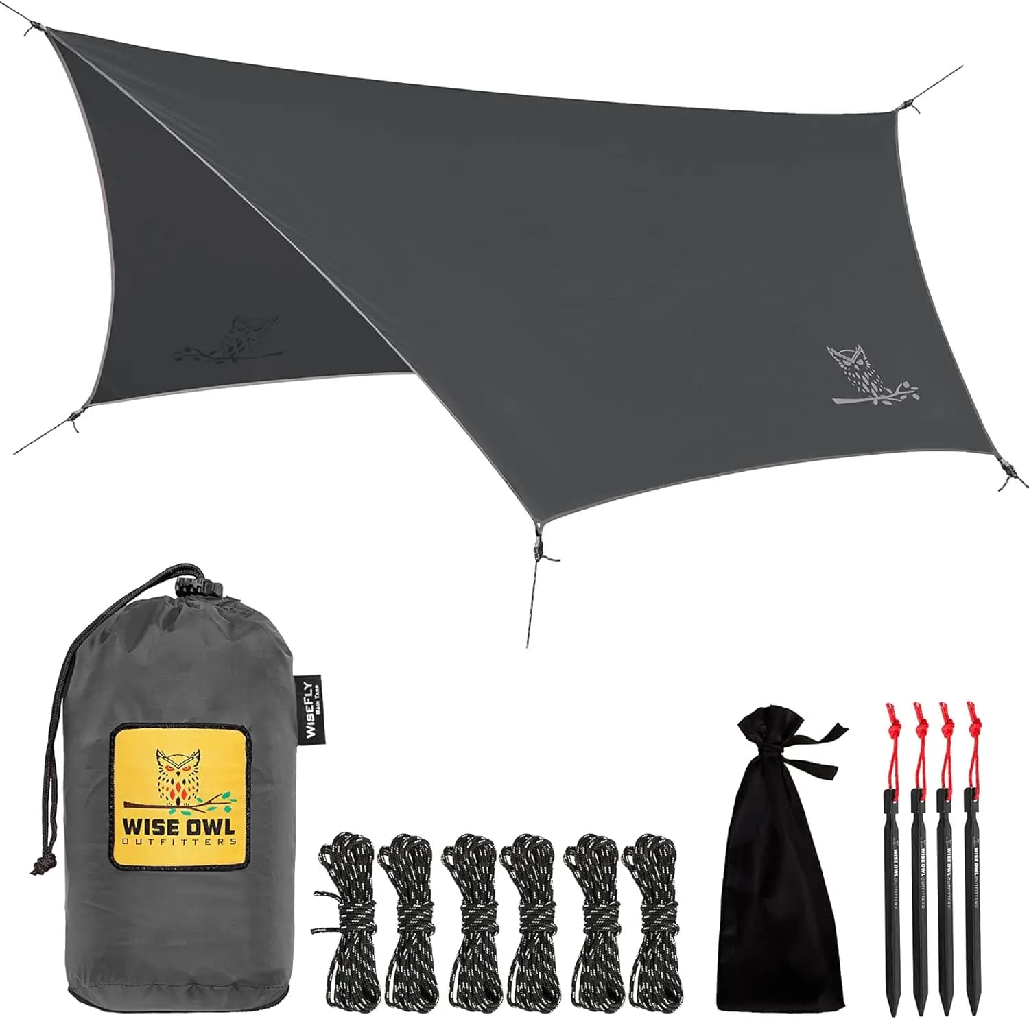 Telo da campeggio impermeabile con picchetti per tende e borsa per il trasporto, riparo ultraleggero per zaino in spalla e parasole da esterno