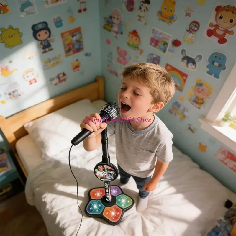 Children Karaoke Machine Microphone Singing Learning Toy for Kids With LED Light Show for Birthday Party Entertainment