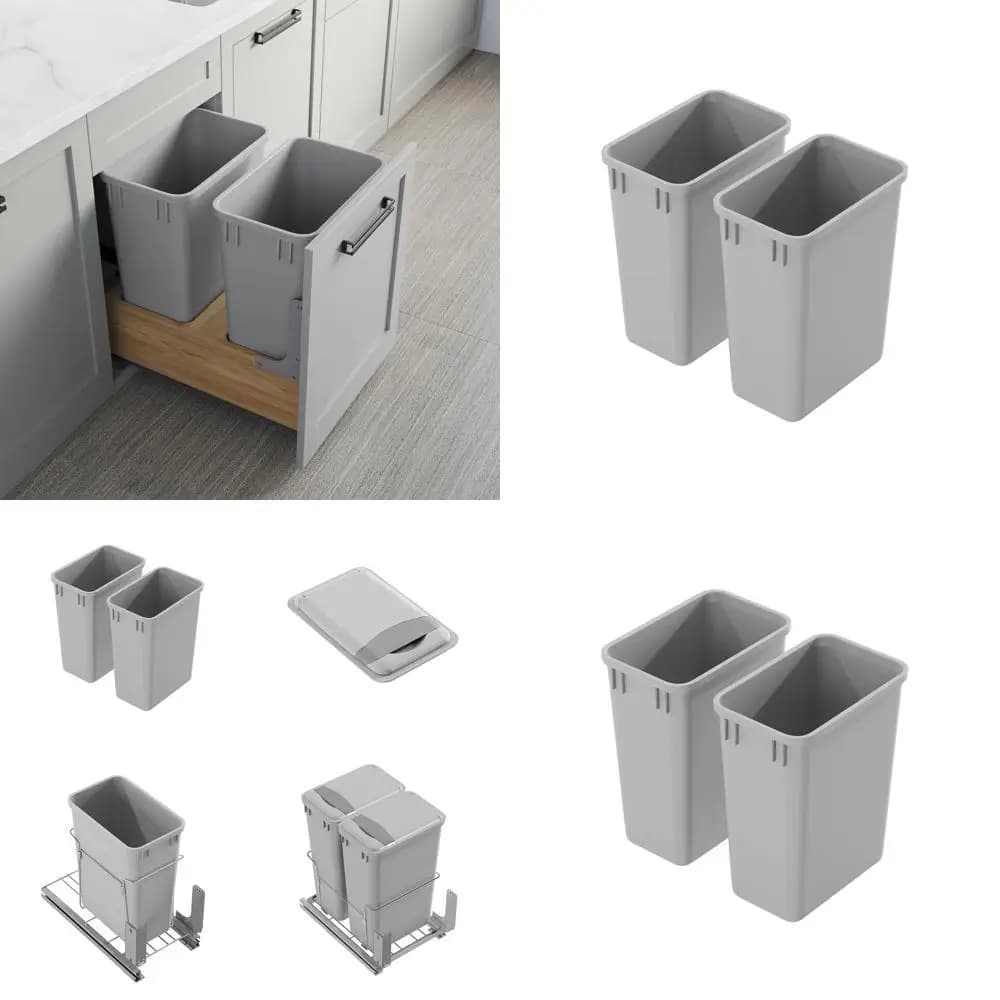 Set di 2 Cestini per Rifiuti in Plastica, Contenitori Impilabili per Cucina, Ufficio, Casa e Uso Commerciale, Sotto Lavello/Scrivania - Grigio (35 QT)
