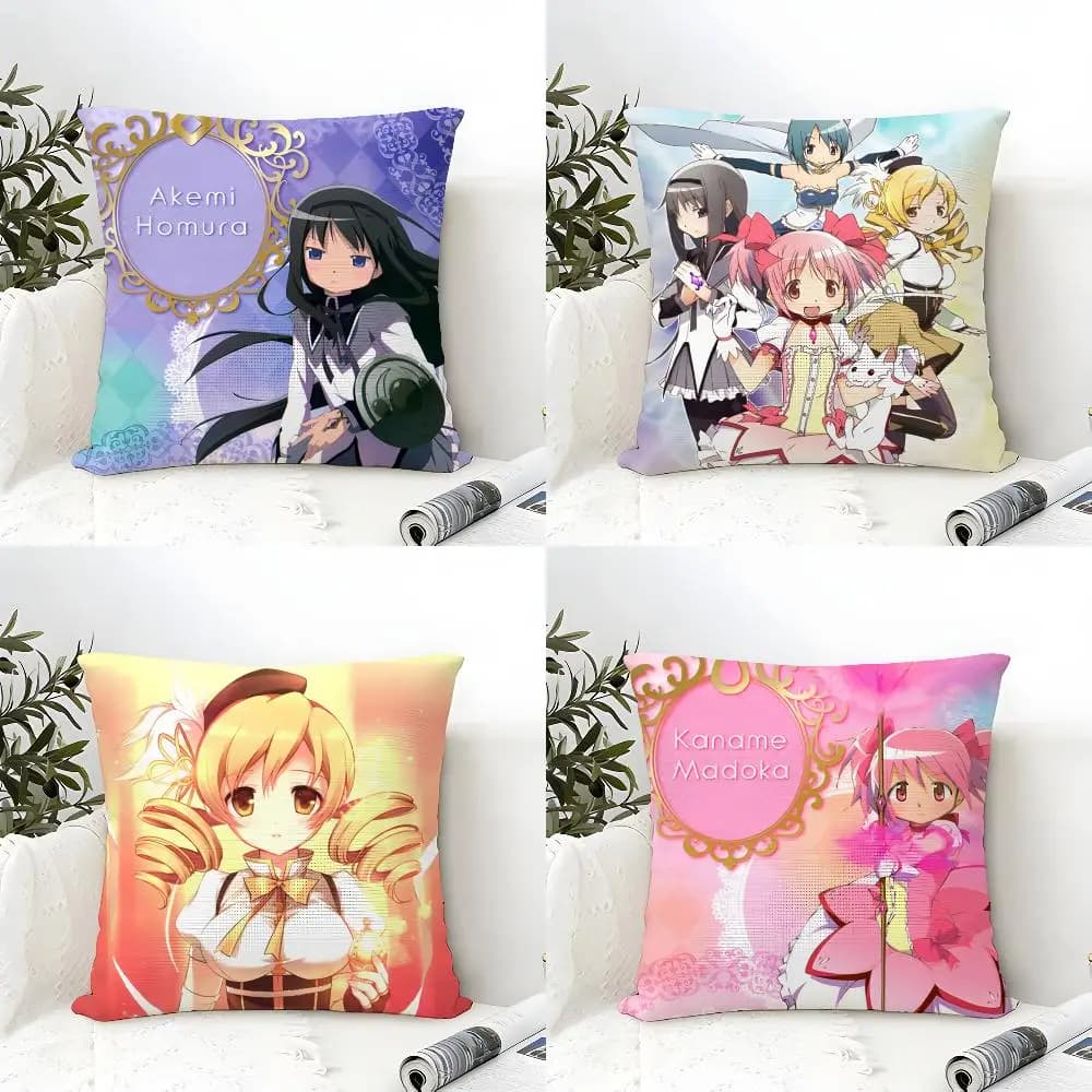 P-Puella Magi Madoka Magica Cushion Cover Eco Linen Pillow Case Double-Sided Print Breathable Durable Zipper Home Decor Gift