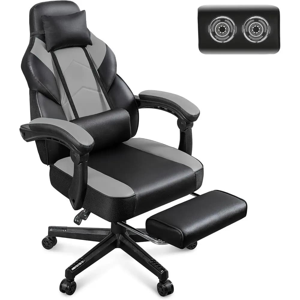 Sedia da Gaming Ergonomica con Massaggio, Supporto Lombare, per Persone di Statura Alta e Corporatura Grande, Rotazione a 360° ° Girevole, Grigio