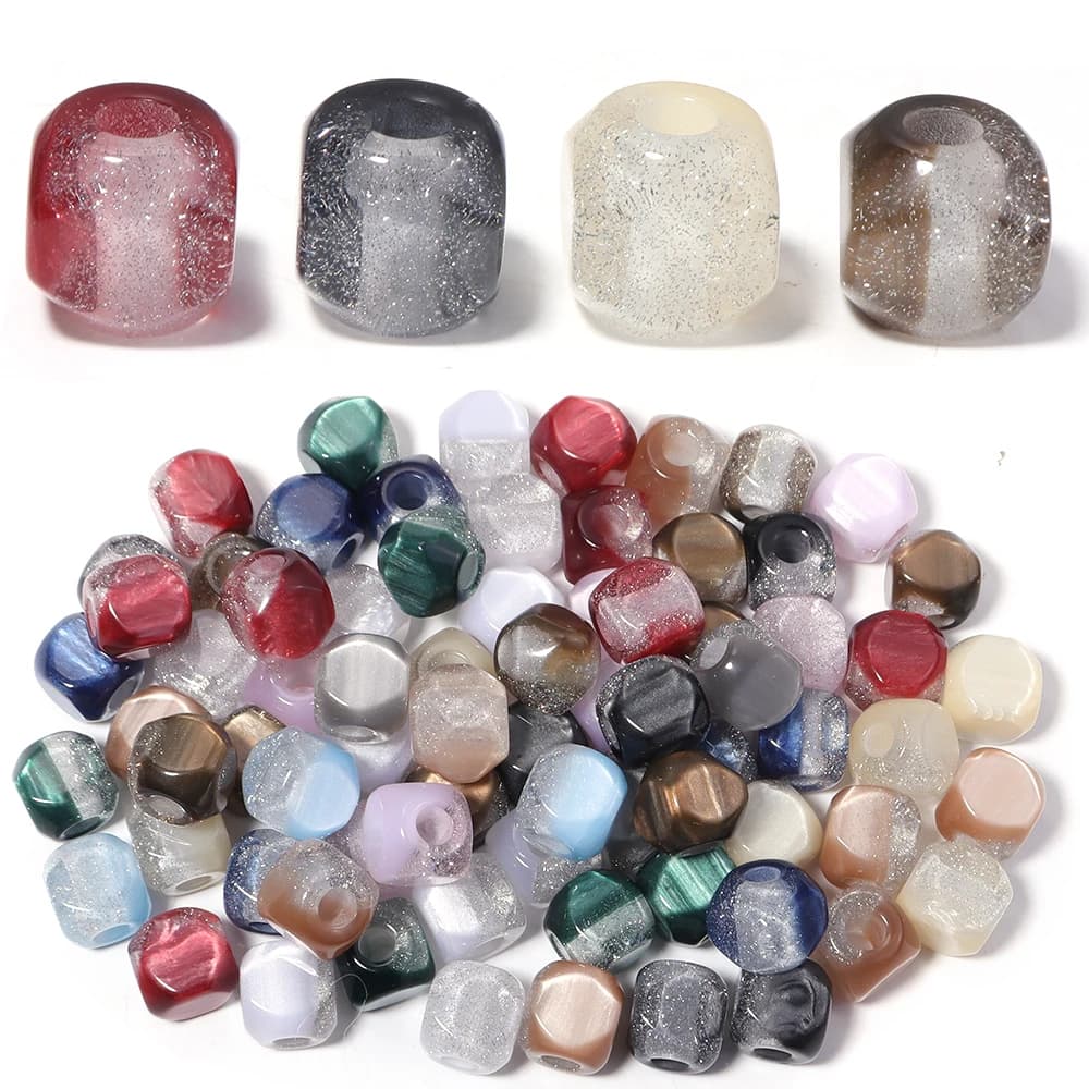 5 pz Perline Sciolte in Resina a Forma Quadrata 15.5x16mm con Foro Grande, Perline Glitterate Pony per Creazione Bracciali Collane Accessori Gioielli Fai da Te