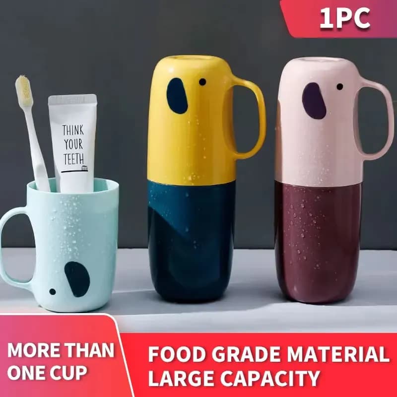 Coperchio della tazza del fumetto Scatola per spazzolino integrata Porta spazzolino portatile da viaggio per dentifricio con elefante Porta dormitorio per studenti