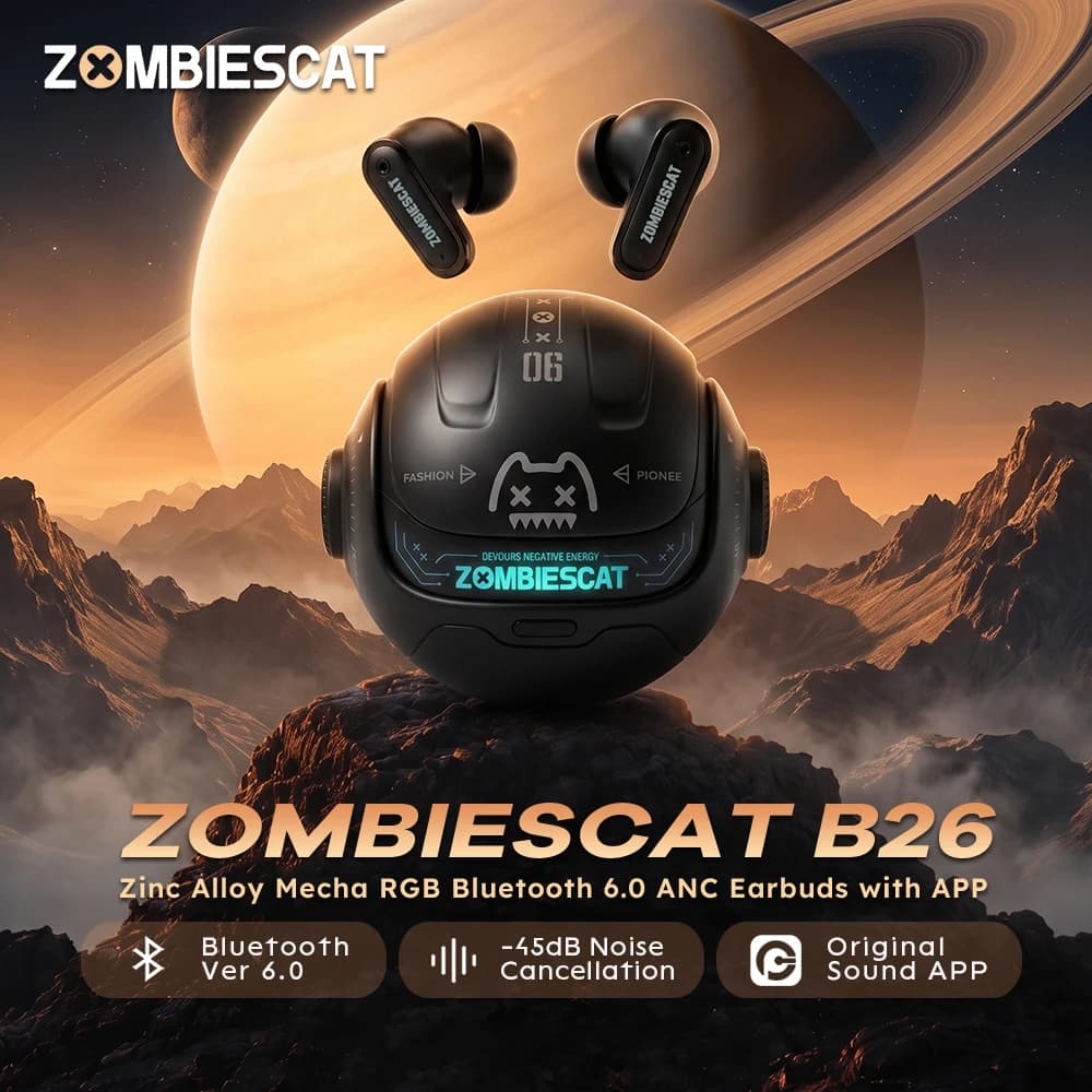 Zombies Cat B26 Zinc Armor ANC Bluetooth 6.0 Earbuds -45dB Active Noise Cancellaing Headphones TWS Wireless Earphone with APP