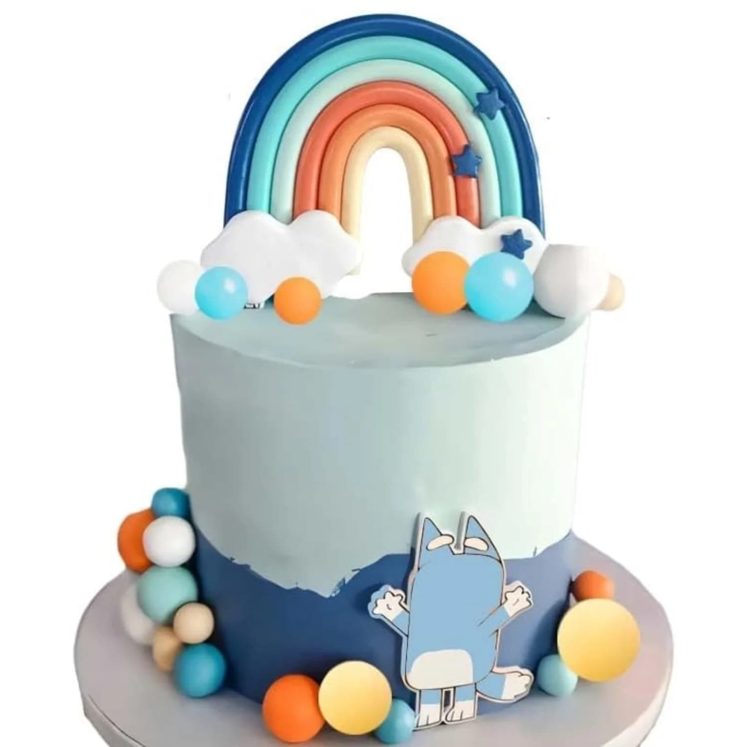 14 pezzi di toppers per torta arcobaleno blu con palline bianche arancioni per decorazioni per torte di compleanno per cani, forniture per feste per baby shower