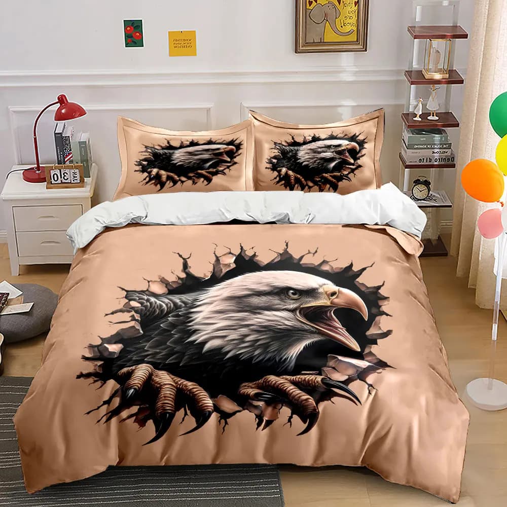 Set Tre Pezzi con Design Aquila, Copripiumino Morbido e Confortevole, Include 1 Copripiumino e 2 Federe, Regalo