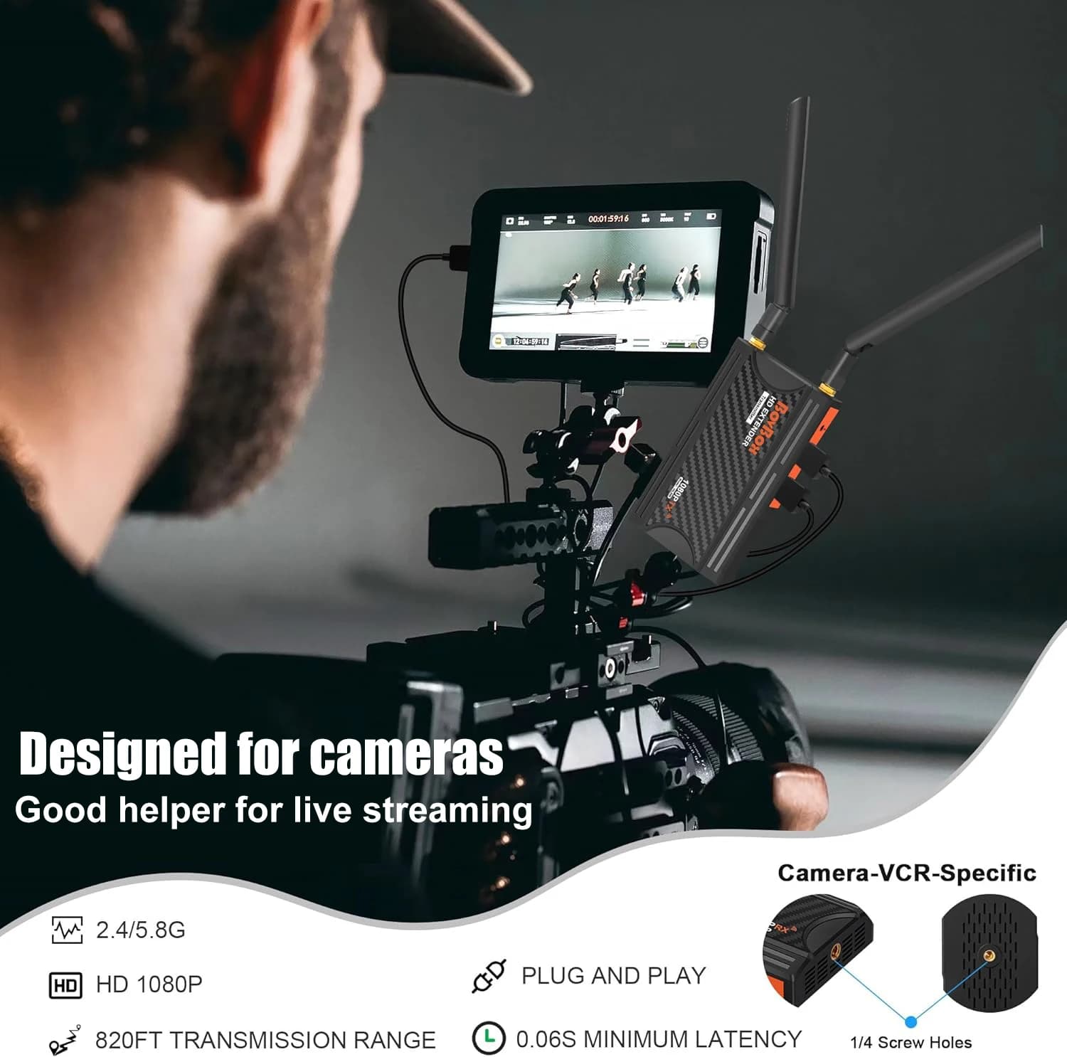 200 M HDMI Wireless HDMI Transmitter and Receiver for DSLR Live PC Laptop Streaming for TV Monitor