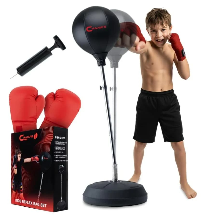 Sacco da Boxe Autoportante con Supporto Regolabile in Altezza, Sacco da Boxe Reflex con Guanti, Attrezzatura per Allenamento