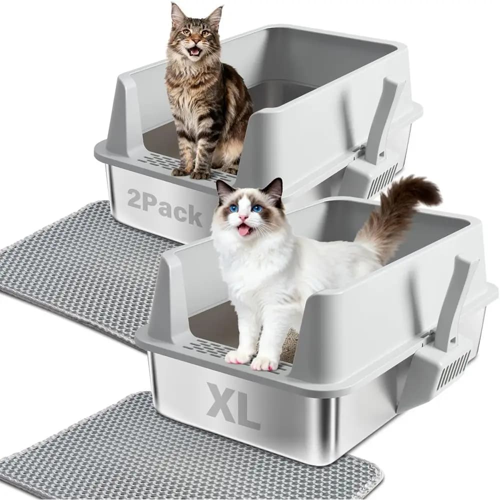 Lettiera per Gatti in Metallo Extra Large con Coperchio, Bordi Alti, Antiaderente, Anti-Odore, Anti-Perdita, Include Tappetino e Paletta