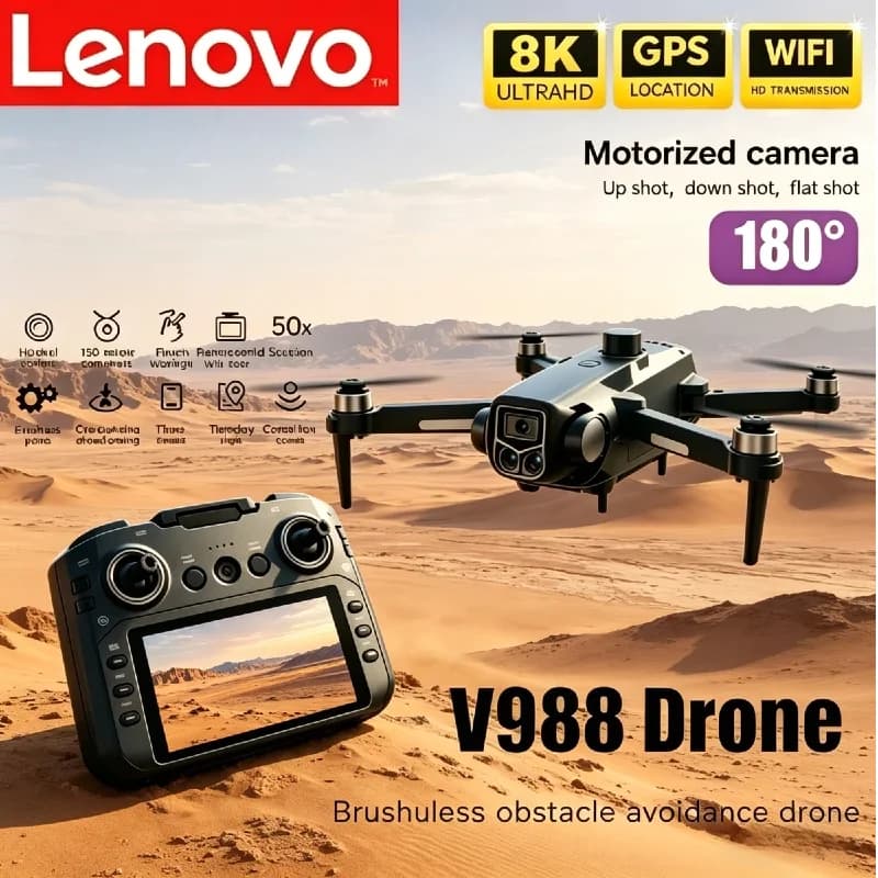 Drone Lenovo V988 con Telecomando a Schermo Grande, Doppia Fotocamera 8K HD, WiFi 5G FPV, Quadricottero Pieghevole