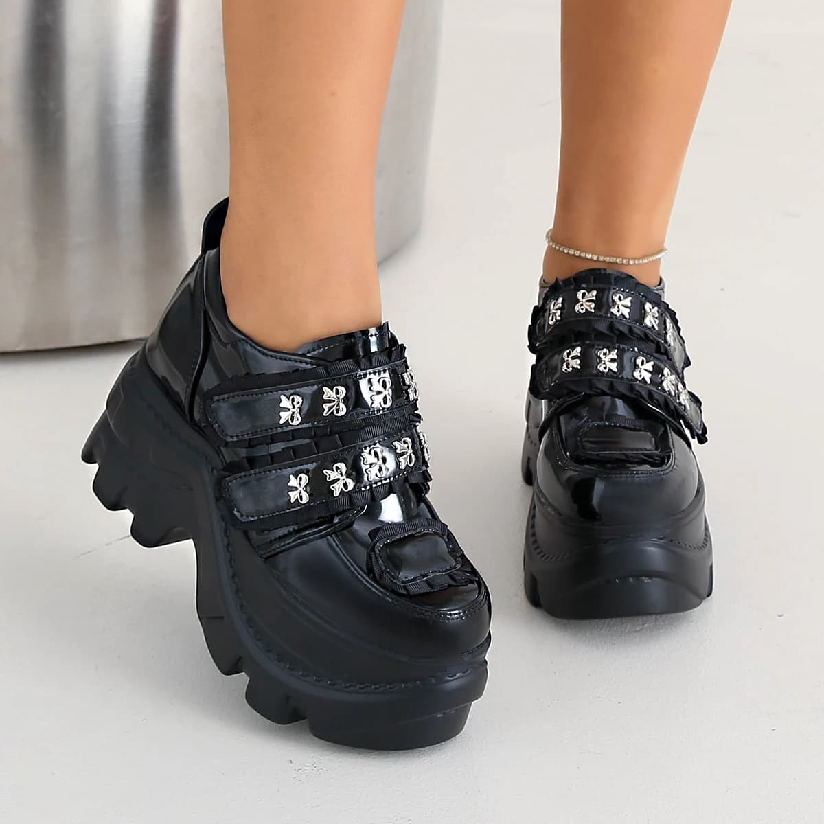 Mocassini con Tacco Quadrato in Stile Giapponese per Donne, Scarpe Mary Jane in Pelle Nera con Fiocco e Chiusura a Strappo, Comode Scarpe Primaverili