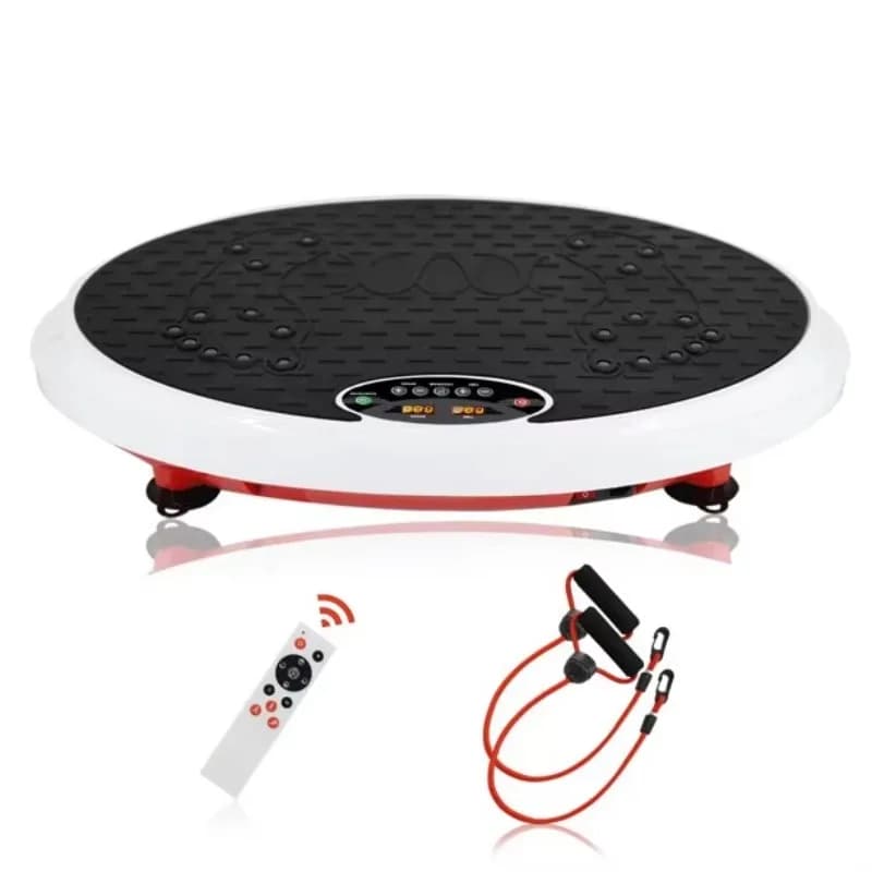 Exercise machine with vibrating plate, vibrating massage for the whole body, for training and modelling at home with resistance bands