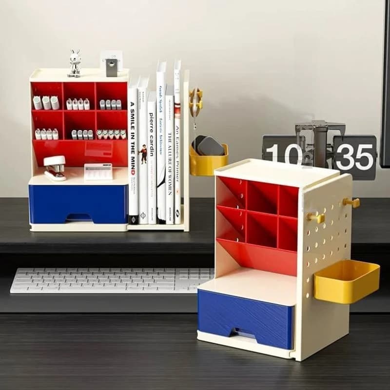 Portapenne Inclinato, Scaffale da Scrivania, Scatola Portaoggetti per Libri, Organizzatore di Cancelleria per Studenti, Accessori da Scrivania in Plastica