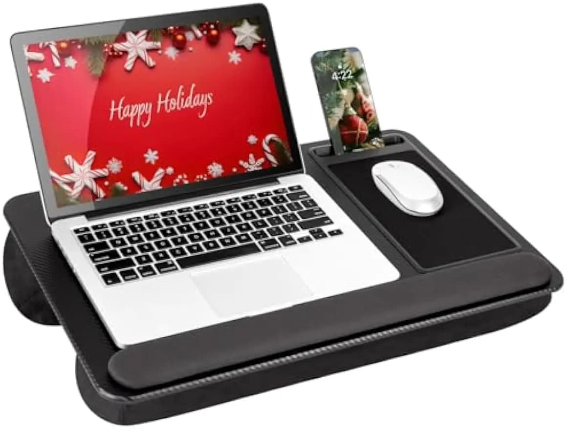 Scrivania ergonomica con poggiapolsi, tappetino per mouse e supporto per telefono: adatta per laptop da 15,6", design in carbonio nero