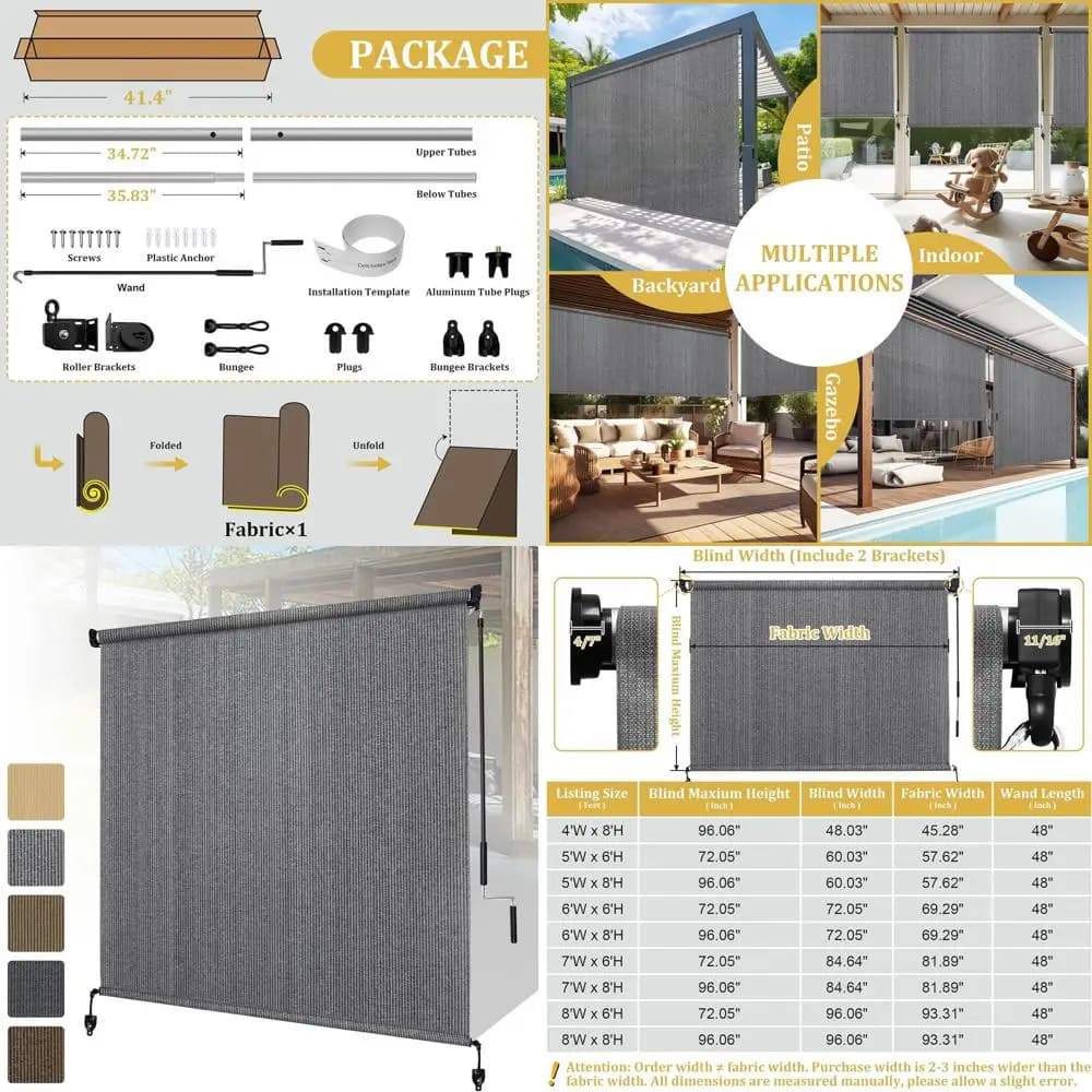 Tende a Rullo Senza Fili per Esterni Grigie, 6' x 8' per Patio, Portico, Gazebo e Balcone