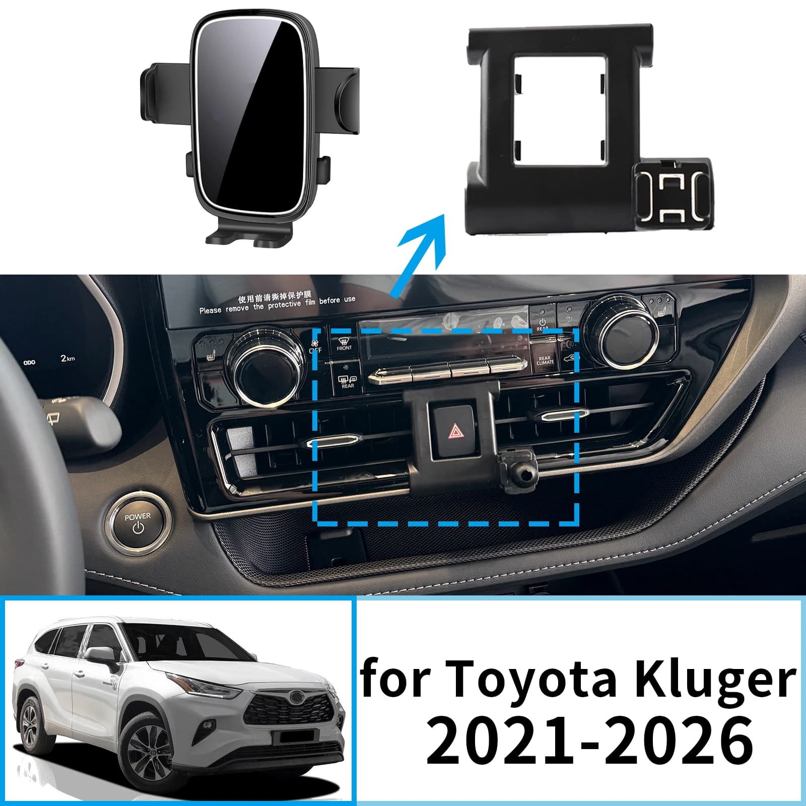 adatto per Toyota Kluger XU70 2021 2022 2023 2024 2025 2026 Supporto per telefono con clip ​ ​ Montare la base dello schermo senza vibrazioni ​ Accessori per auto