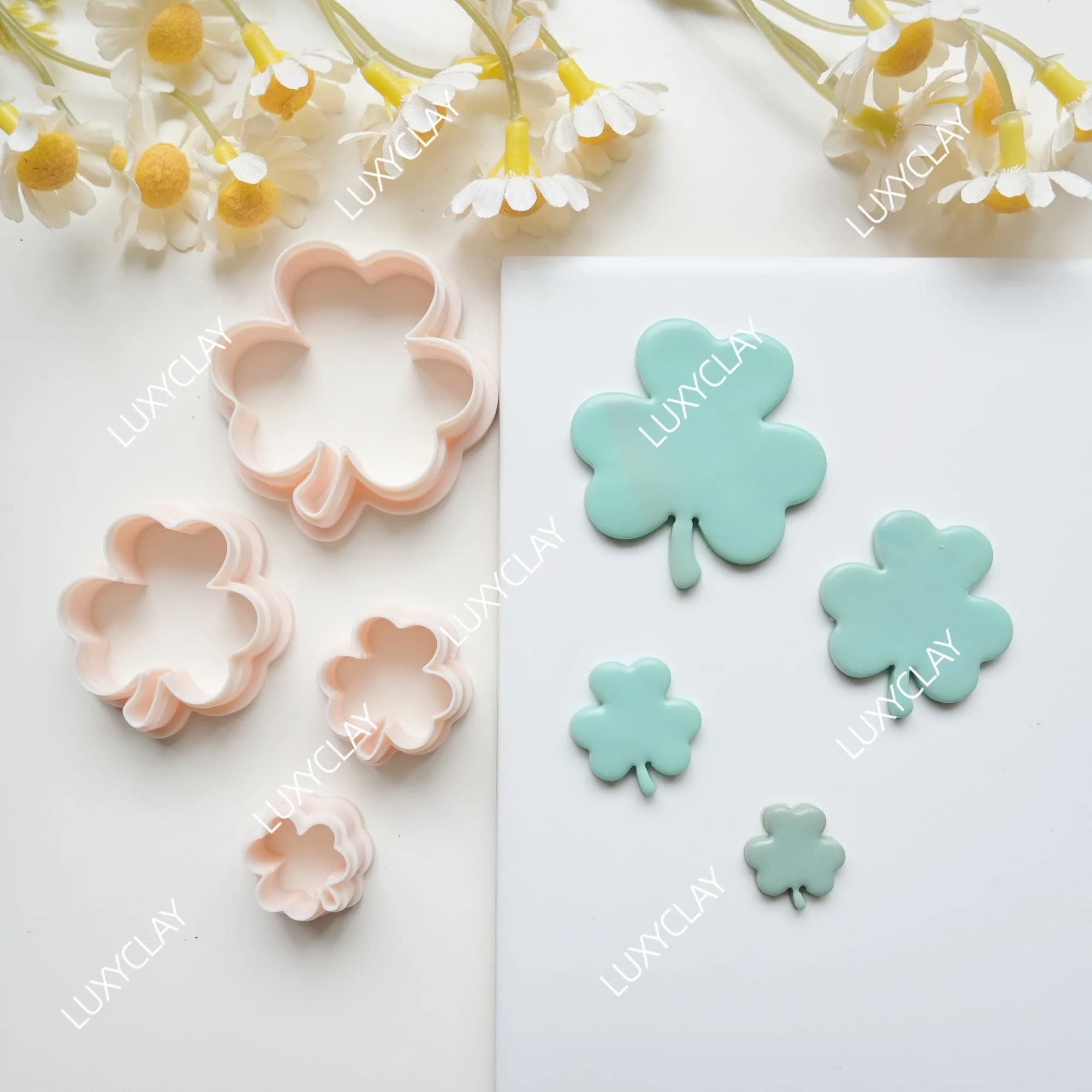 4pcs/set Clover Shape Clay Molds, St. Patrick's Day Clover Pattern Polymer Clay Cutters for DIY Pendants Earrings Jewelry Making