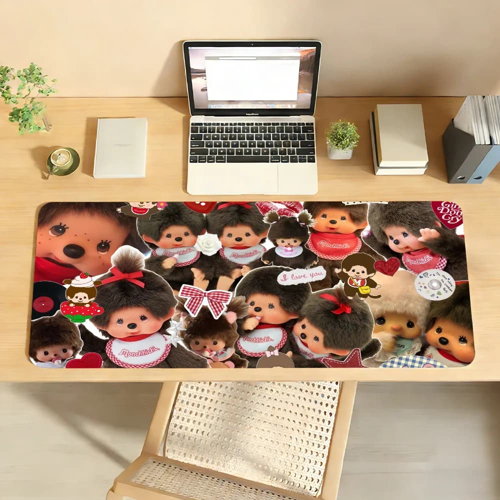 Simpatico tappetino per mouse M-Monchhichi-M, antiscivolo, con bordo bloccabile, per PC, laptop, accessori in gomma, per ufficio, tastiera, grande, per giochi