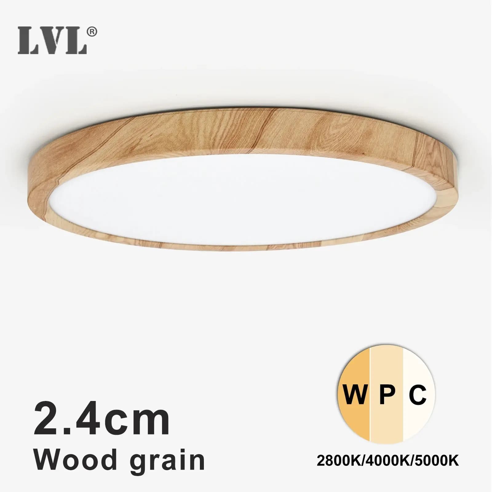 Plafoniera a LED LVL Grano di legno e bianco 3 in 1 Colori di illuminazione Illuminazione domestica Cucina Camera da letto Bagno Lampada da soffitto a filo rotonda