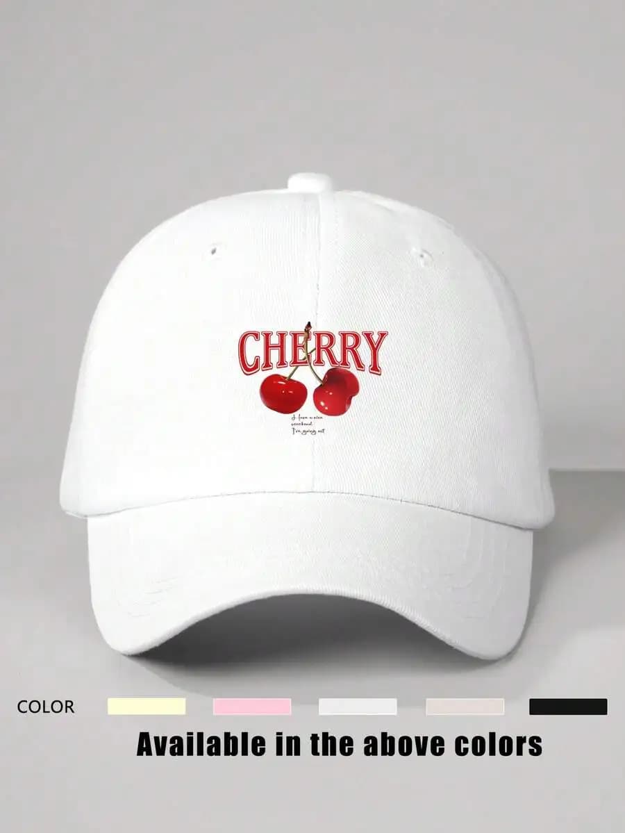 Cappellino da baseball regolabile con stampa ciliegia per adulti, cappello casual per la protezione solare