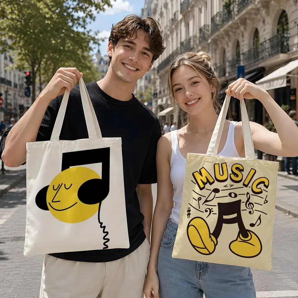 Art C-Cartoon M-Music N-Note Storage Bags Reusable Canvas Tote Suitable for School Class Commuting Shopping as Gifts
