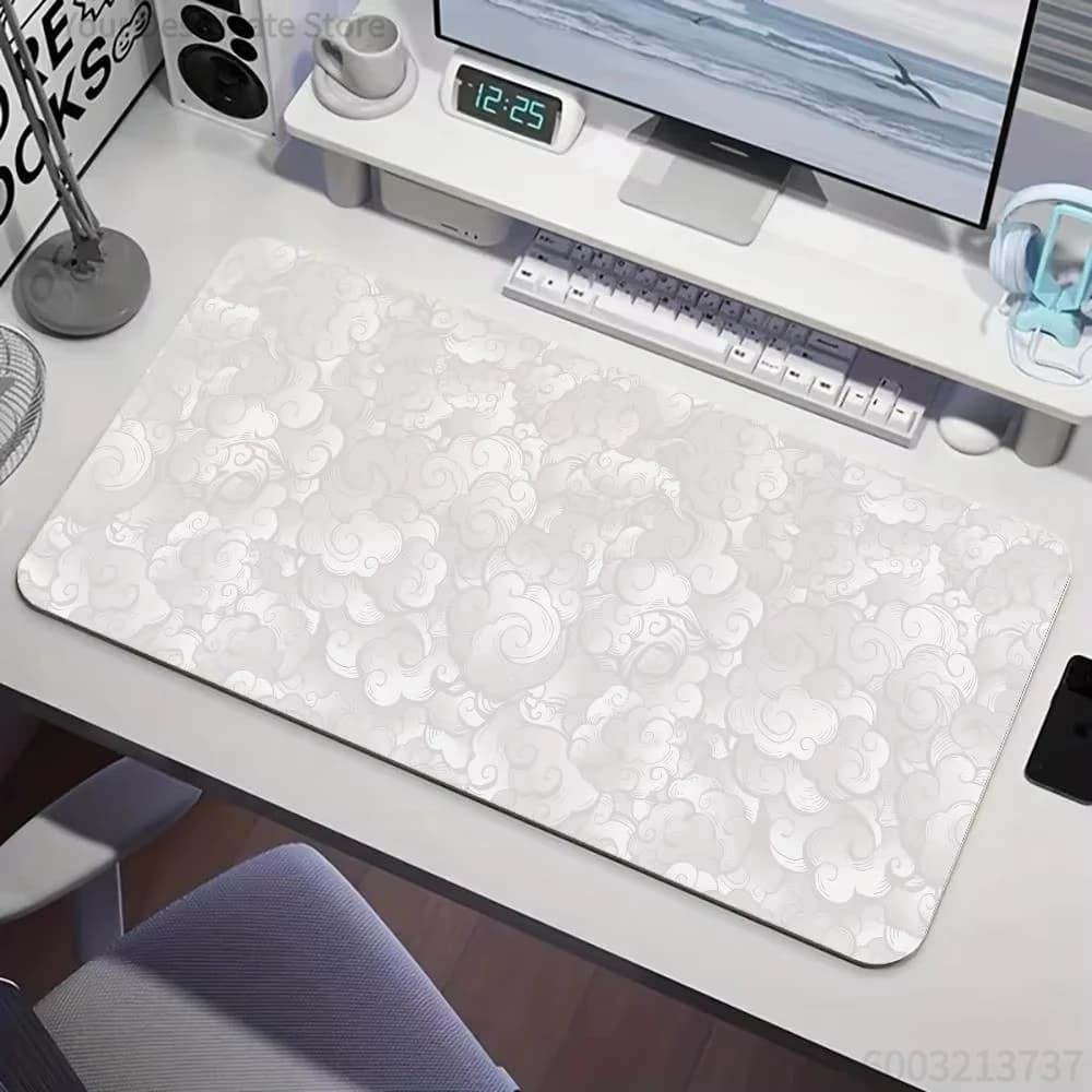 Tappetino per Mouse da Gaming con Motivo Nuvole Cinesi Bianco, Impermeabile e Antiscivolo