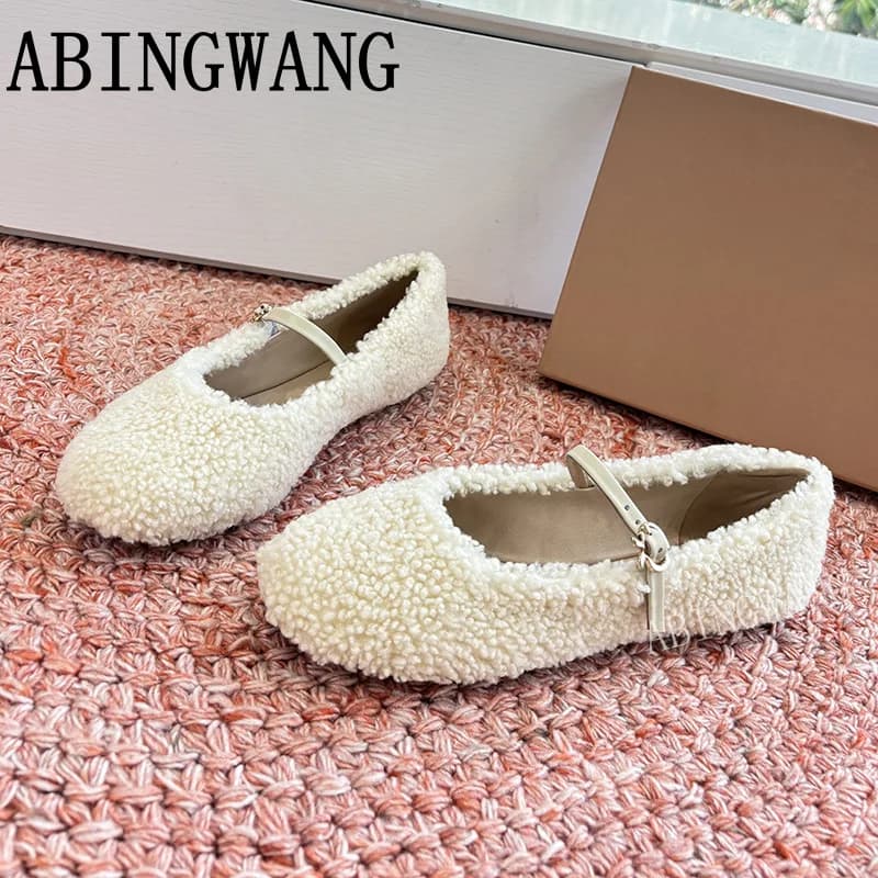 2026 Spring Autumn New Wool Leather Flats Loafers for Women Slip On Buckle Strap Casual Ladies Daily Shoes Lazy Shoes Women
