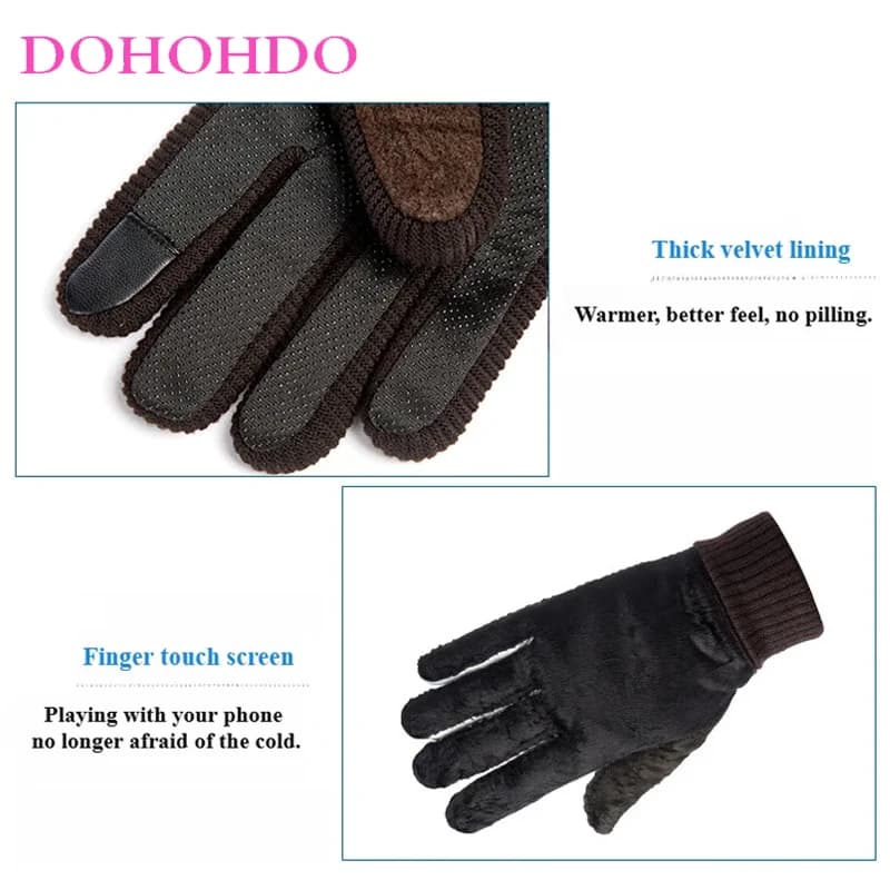Guanti da uomo in pelle di maiale neri, per equitazione, guida, touch screen, antiscivolo, invernali, caldi, in velluto, antivento, per moto, Guantes Negros