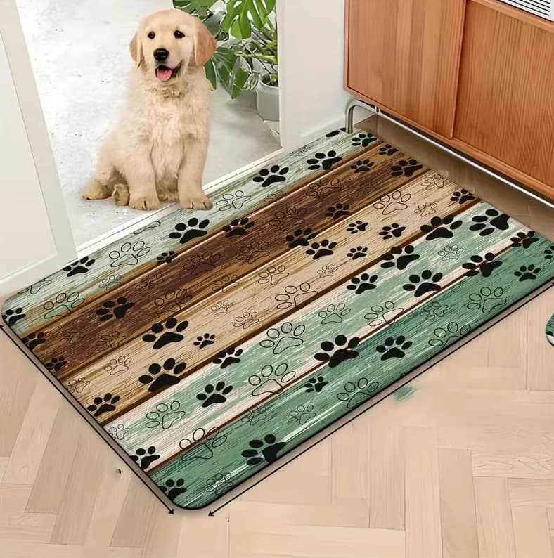 Tappetino per lettiera antiscivolo per gatti, creativo, retrò, con venature del legno e zampa di cane, adatto per gatti, animali, tappetino per animali domestici con decorazione domestica di design