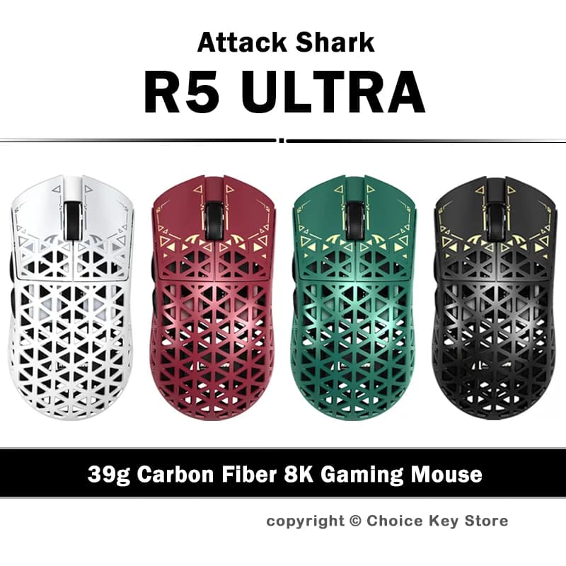 ATTACK SHARK R5 Ultra Wireless Gaming Mouse 39g Carbon Fiber PAW3950MAX 42000 DPI Tri-Mode Wireless 8K Polling High End Mouse