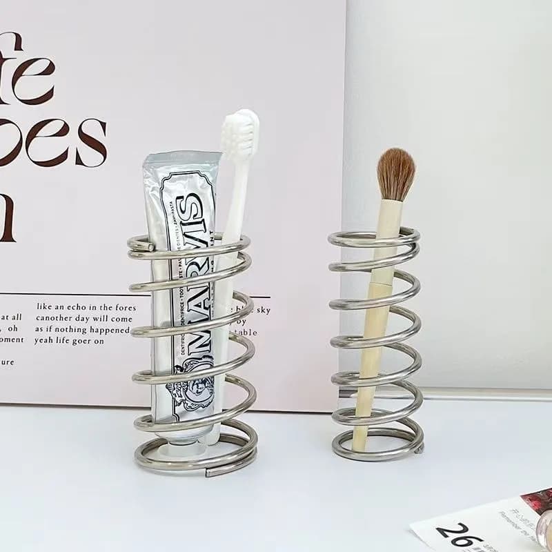 Portaspazzolino a spirale, adatto per bagno, toeletta e scrivania; un portaoggetti 2-in-1 per pennelli da trucco e penne
