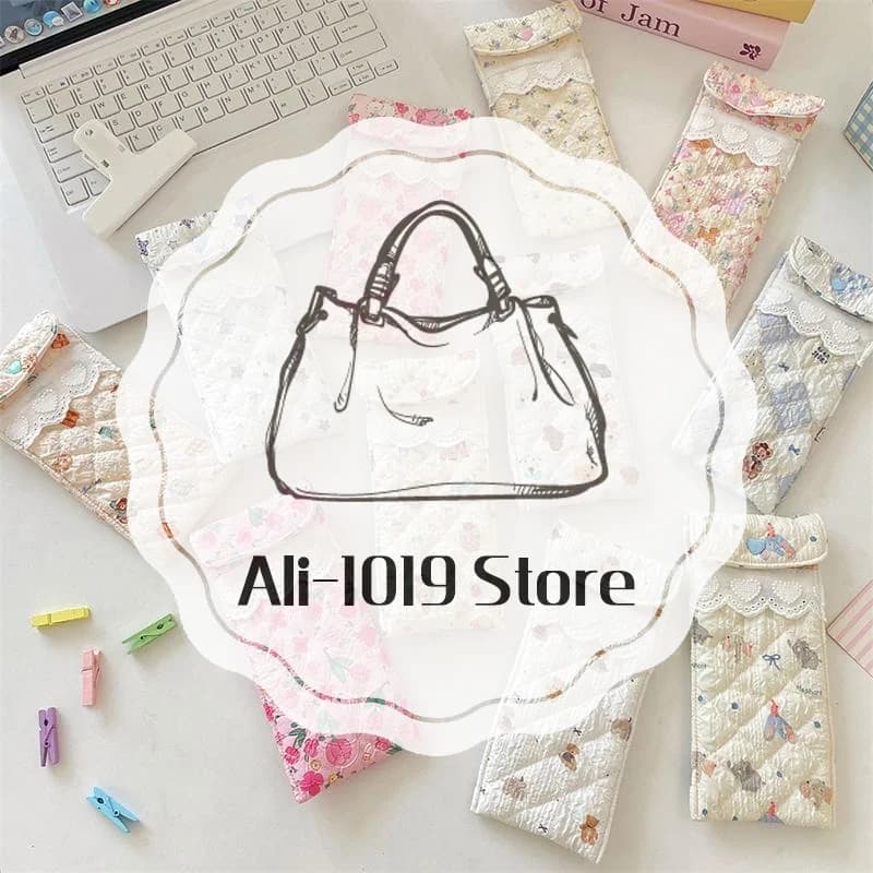 Kawaii Quilted Glasses Bag Cute Cartoon Eyeglasses Pouch Soft Cotton Sunglasses Case With Heart Button Lace For Women Girls