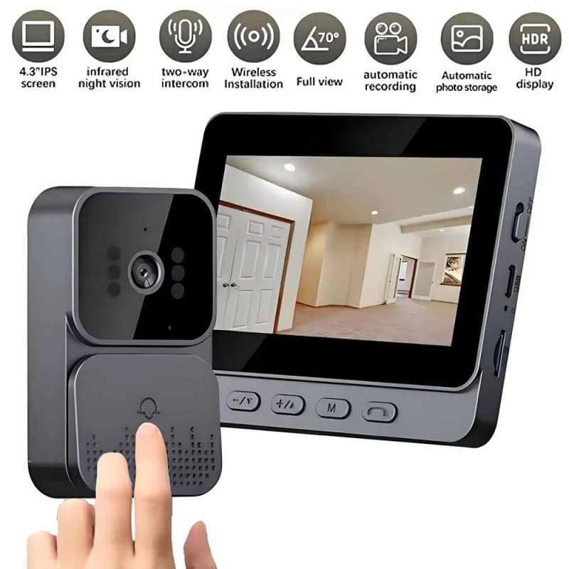 Campanello Intelligente WiFi 2.4G con Videocitofono Wireless, Visione Notturna e Schermo HD da 4.3 Pollici per Sicurezza Casa e Appartamento
