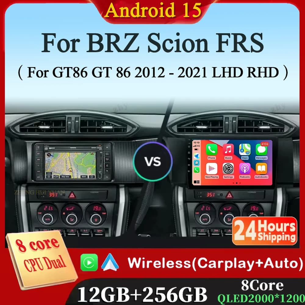 Android 15 Per Subaru BRZ Scion FRS Toyota GT86 GT 86 2012 - 2021 LHD RHD Autoradio Mutimedia Carplay DSP 4G Wifi GPS DVD QLED