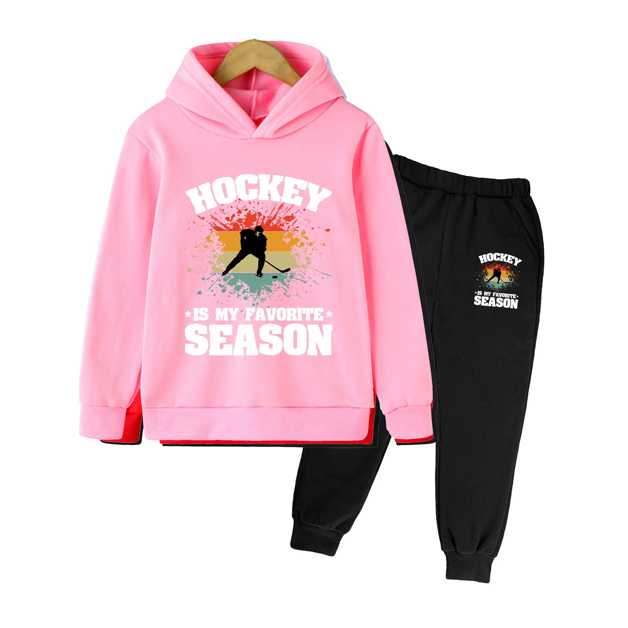 Kids Boys Girls Ice Hockey Print Hoodie and Sweatpants Set Casual Sportswear for Daily Wear Training