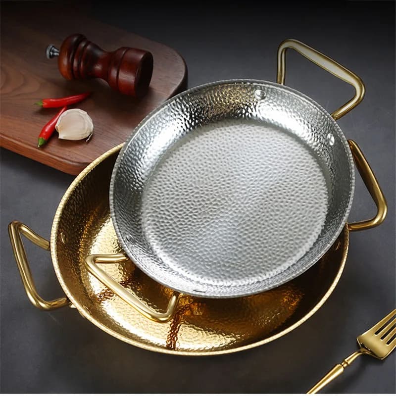 Pot for chips in stainless steel hammered with hot pan to 2 ears Dry pots Fried chicken plate for seafood Kitchen utensils Korean dishes