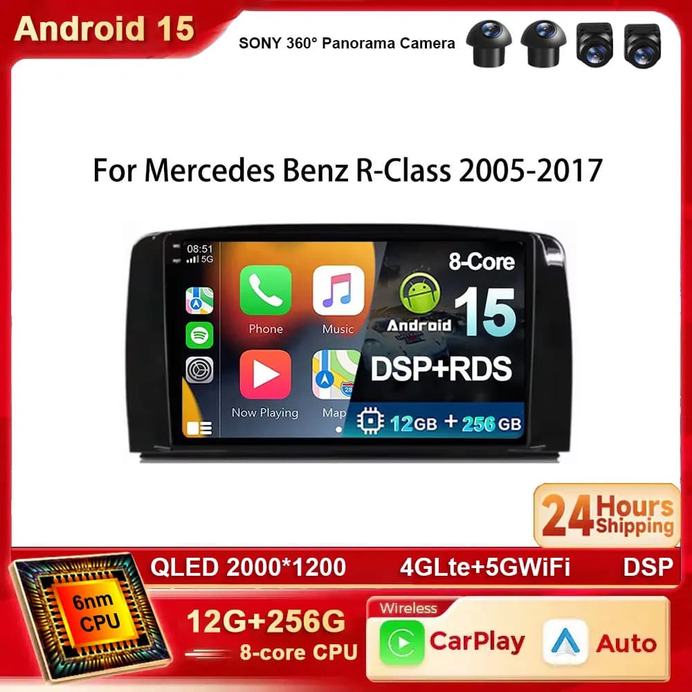Android 15 2K Autoradio Per Mercedes Benz Classe R W251 R280 R300 R320 R350 R63 2005-2017 Lettore Video Multimediale Auto CanPlay