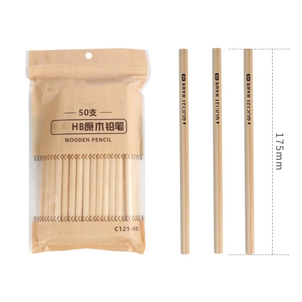 50-Piece Set of HB Wooden Pencils Eco-Friendly Natural Wood, Triangular Pen Barrel, Non-Toxic, Student Writing Drawing Pencils