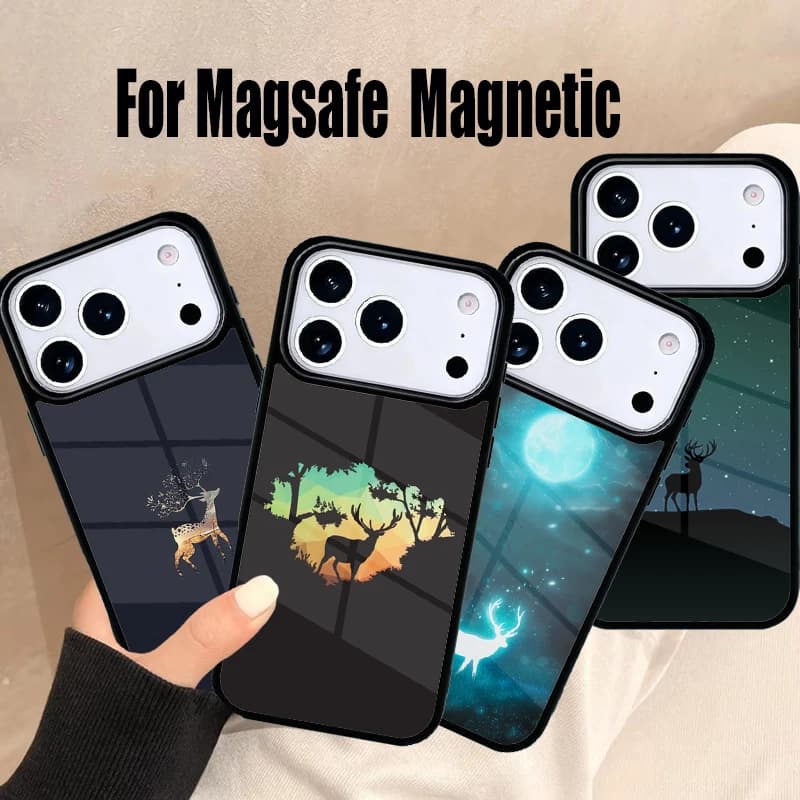 Cover Magnetica Wireless Magsafe Cervo Cielo Stellato per iPhone 17 Air 16e 15 14 13 12 11 Pro Max Plus