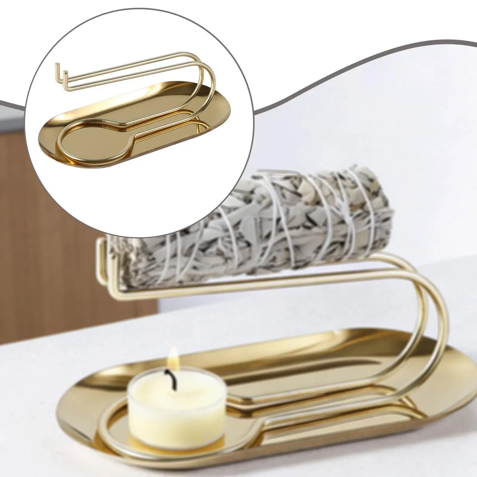 Home Decorative Stainless Steel Incense Burner Holder Palo Santo Stick Holder Candle Stand for Bedroom Dining Table