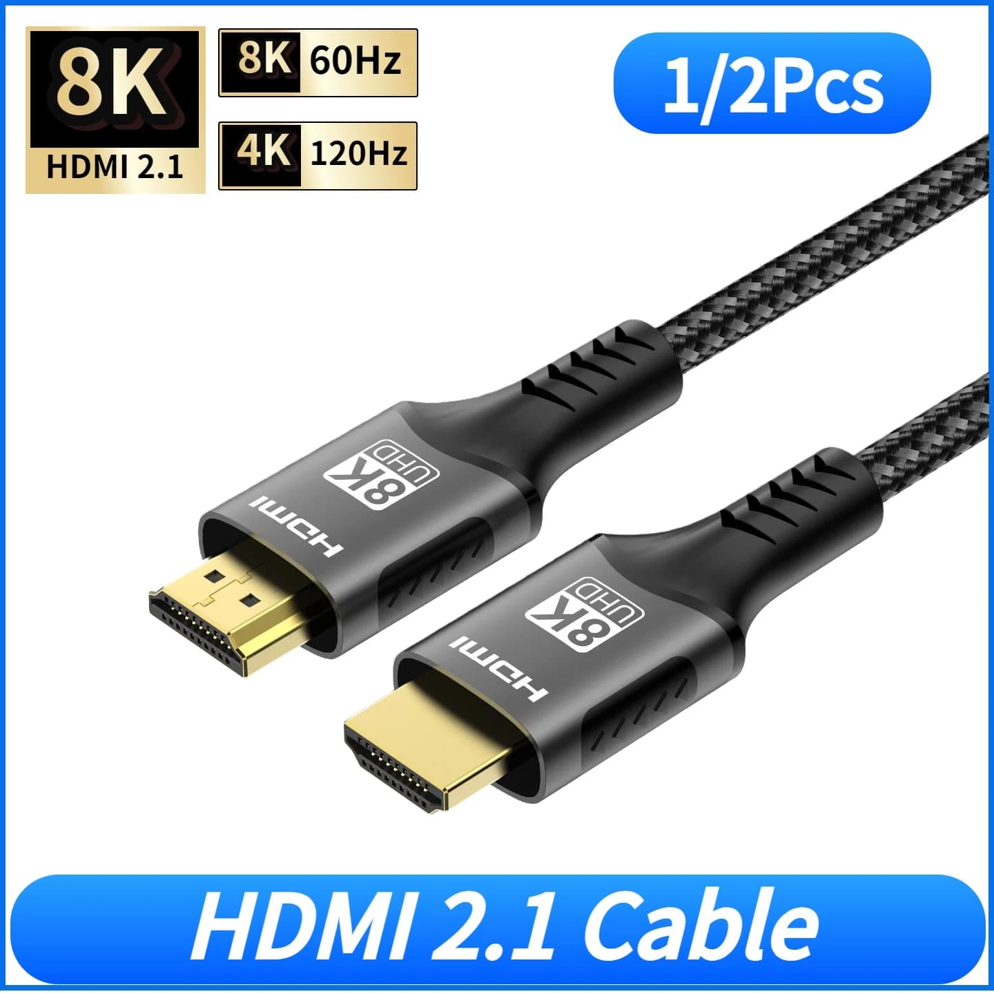 Cavo HDMI 2.1 da 1/2 pezzi 8K 48Gbps ad altissima velocità 8K@60Hz/4K@120Hz eARC HDR10+ compatibile con PS5 Xbox Series X/S Samsung LG TV