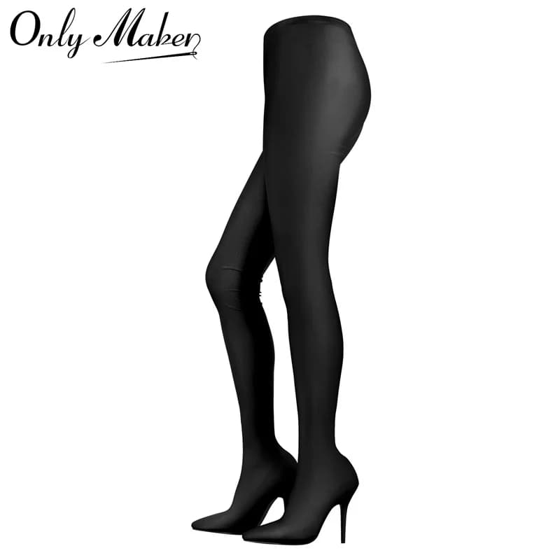 Onlymaker Women's boots with black stocking Boots with elasticated trousers in fuchsia over the knee Sexy boots with thin elastic tights